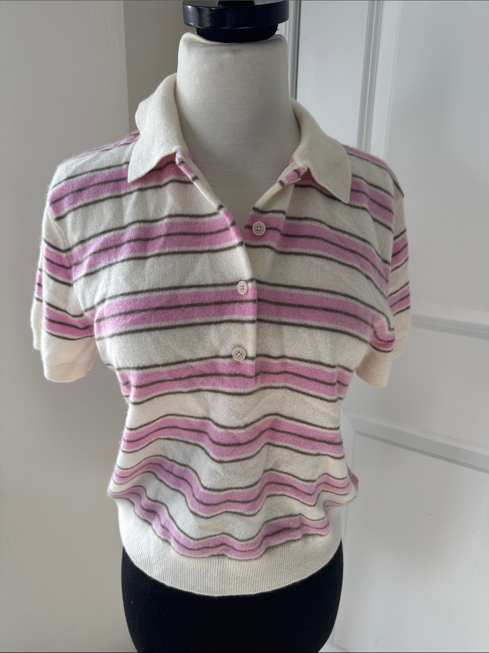 Aritzia Cellini & Pink Striped Knit Polo Top nwt small cashmere